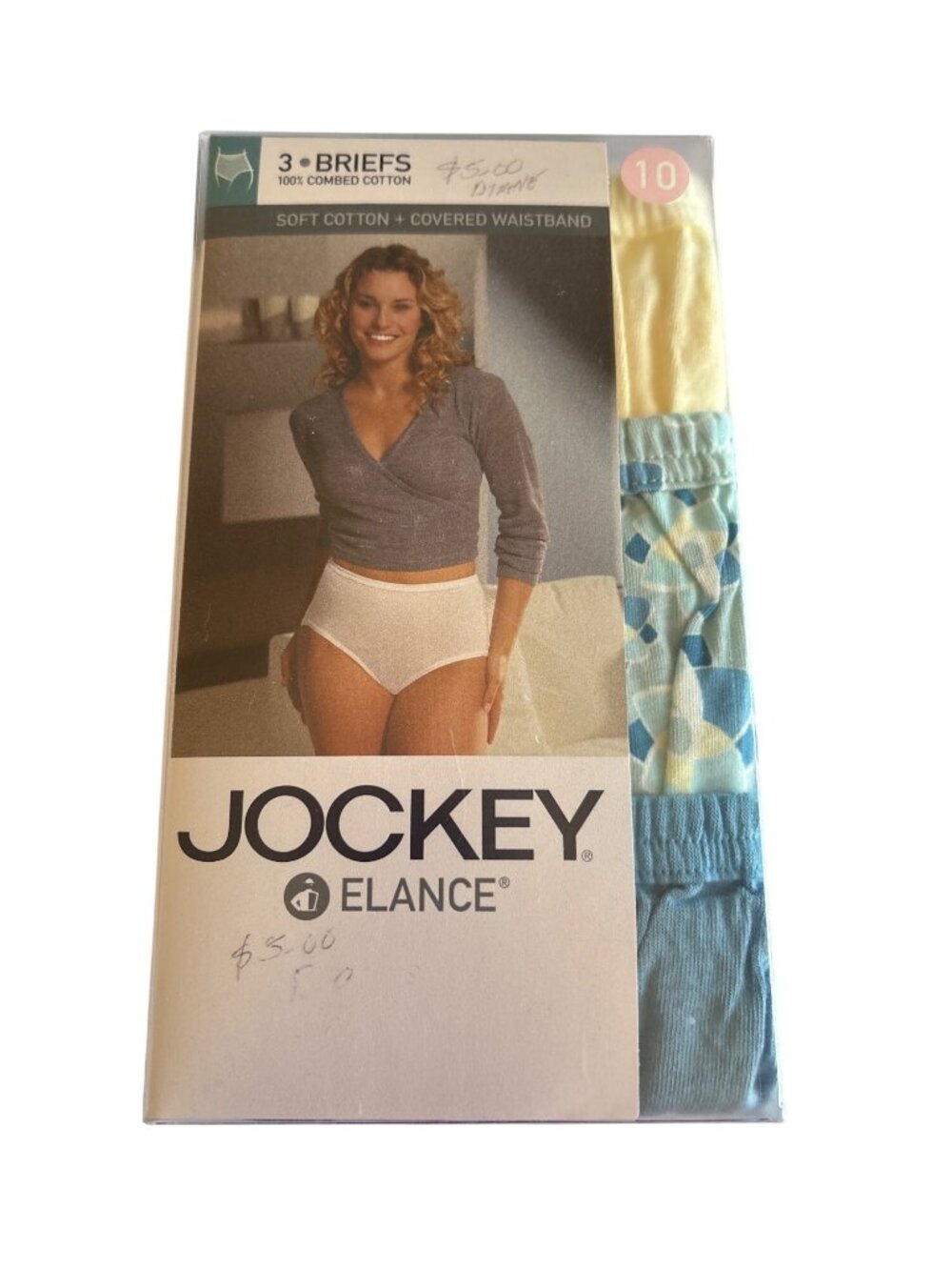 Jockey Elance Womens 3-Pack Briefs Size 10 100% Combed Cotton Full Coverage